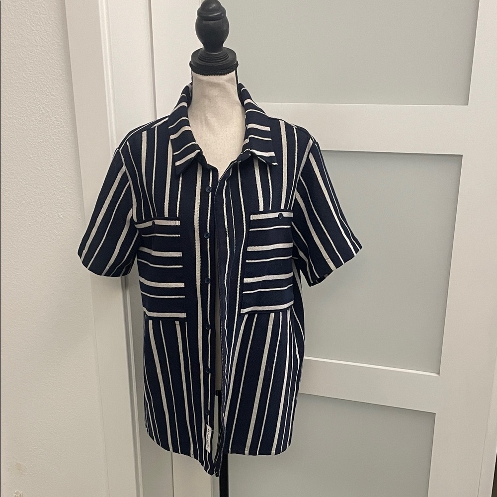 NATIVE YOUTH Black and White Striped Button Down Shirt
